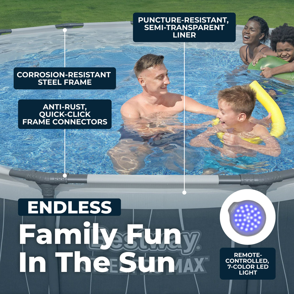 Bestway Steel Pro MAX 15' x 42" Round Above Ground Pool Set with LED Light