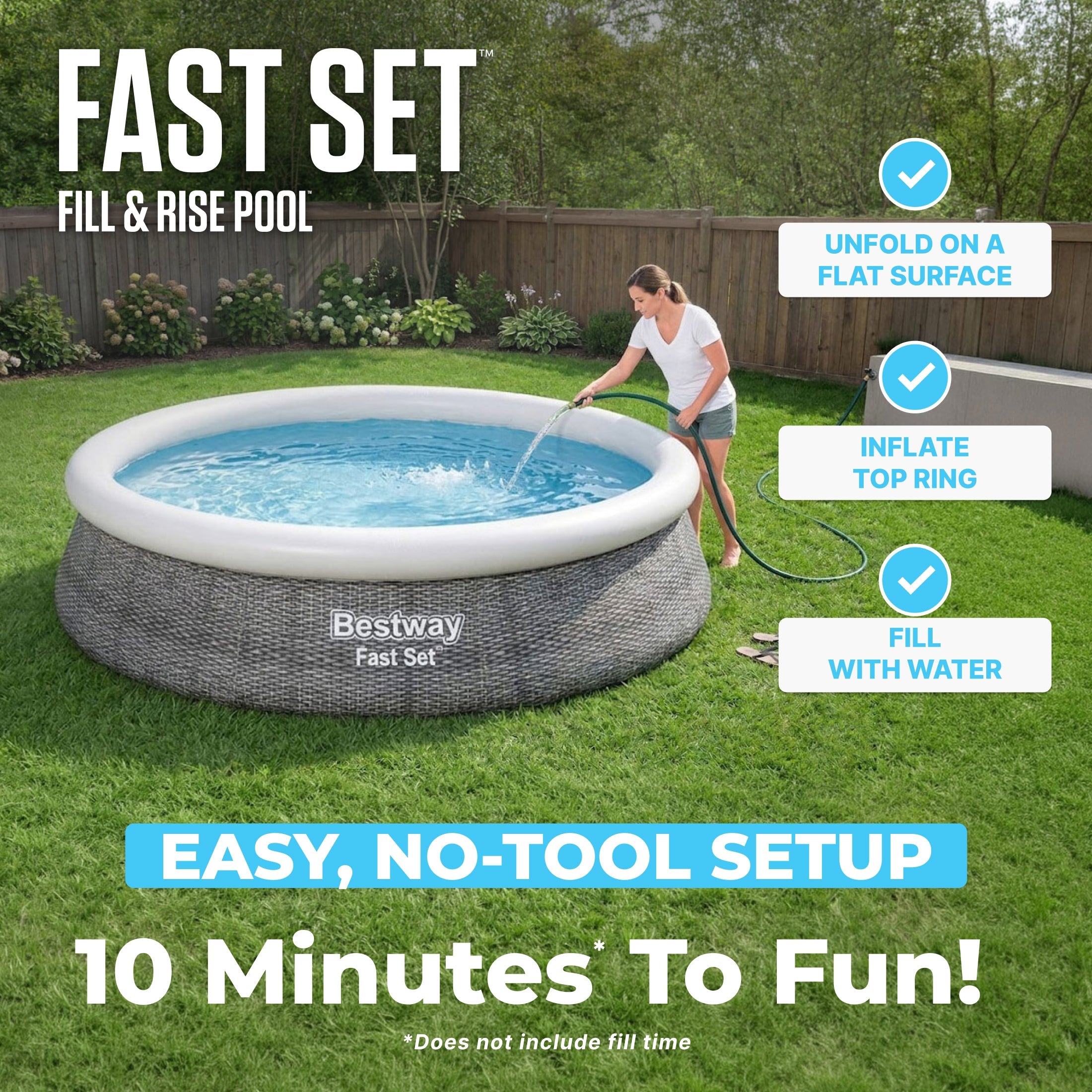 Bestway Fast Set 12' x 30” Inflatable Round Soft Sided Above Ground Pool Set